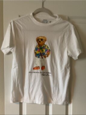 Polo Ralph Lauren Boy’s White Graphic Tee with Bear Print